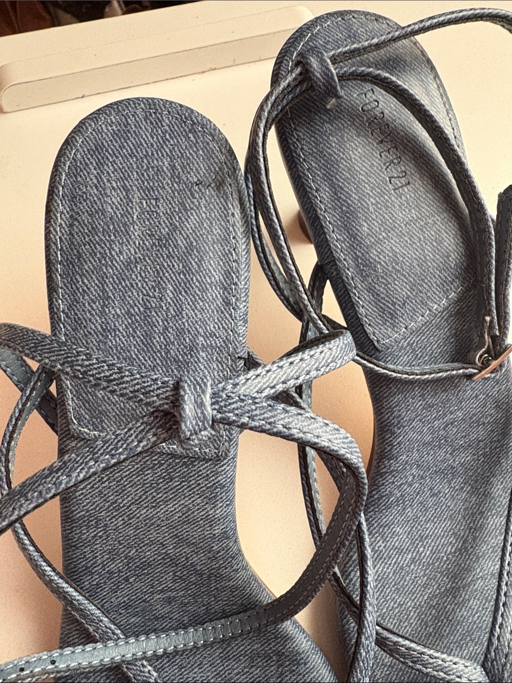 Forever 21 Denim-Look Strappy Square-Toe Sandals - Blue - Picture 6 of 8